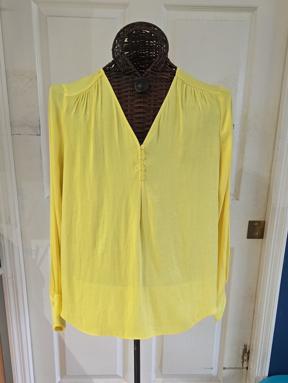 cupcakes & cashmere Bright Yellow Button-Front V-Neck Blouse-Size L